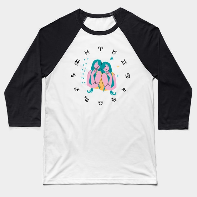 Gemini Zodiac Sign Baseball T-Shirt by Natalie C. Designs 